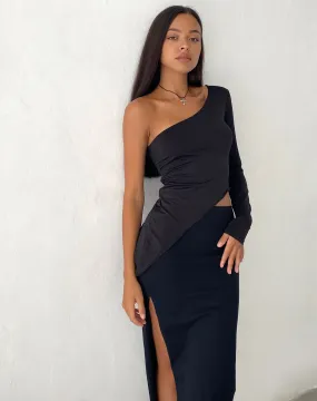 Dania One Shoulder Top in Slinky Black