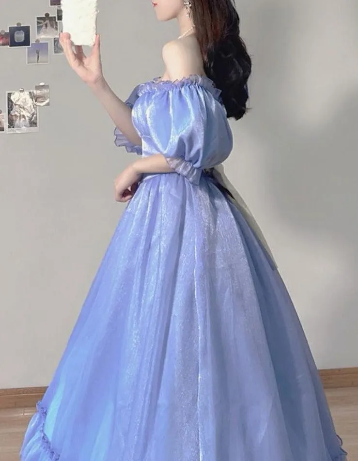 Darianrojas Summer Chic Blue Fairy Dress Women France Vintage Puff Sleeve Sweet Princess Dresses Female Elegant Evening Party Midi Vestidos