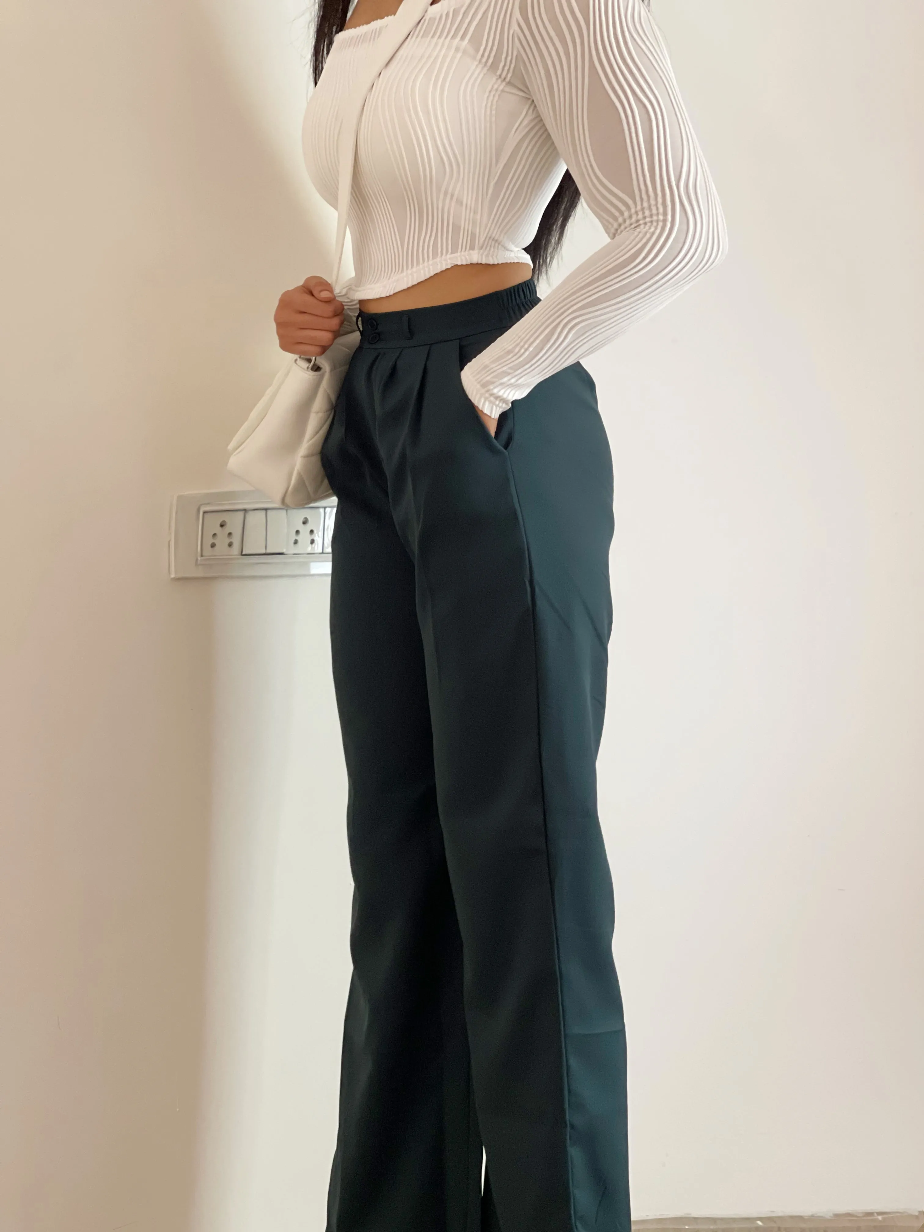 Dark Green korean pleated pants