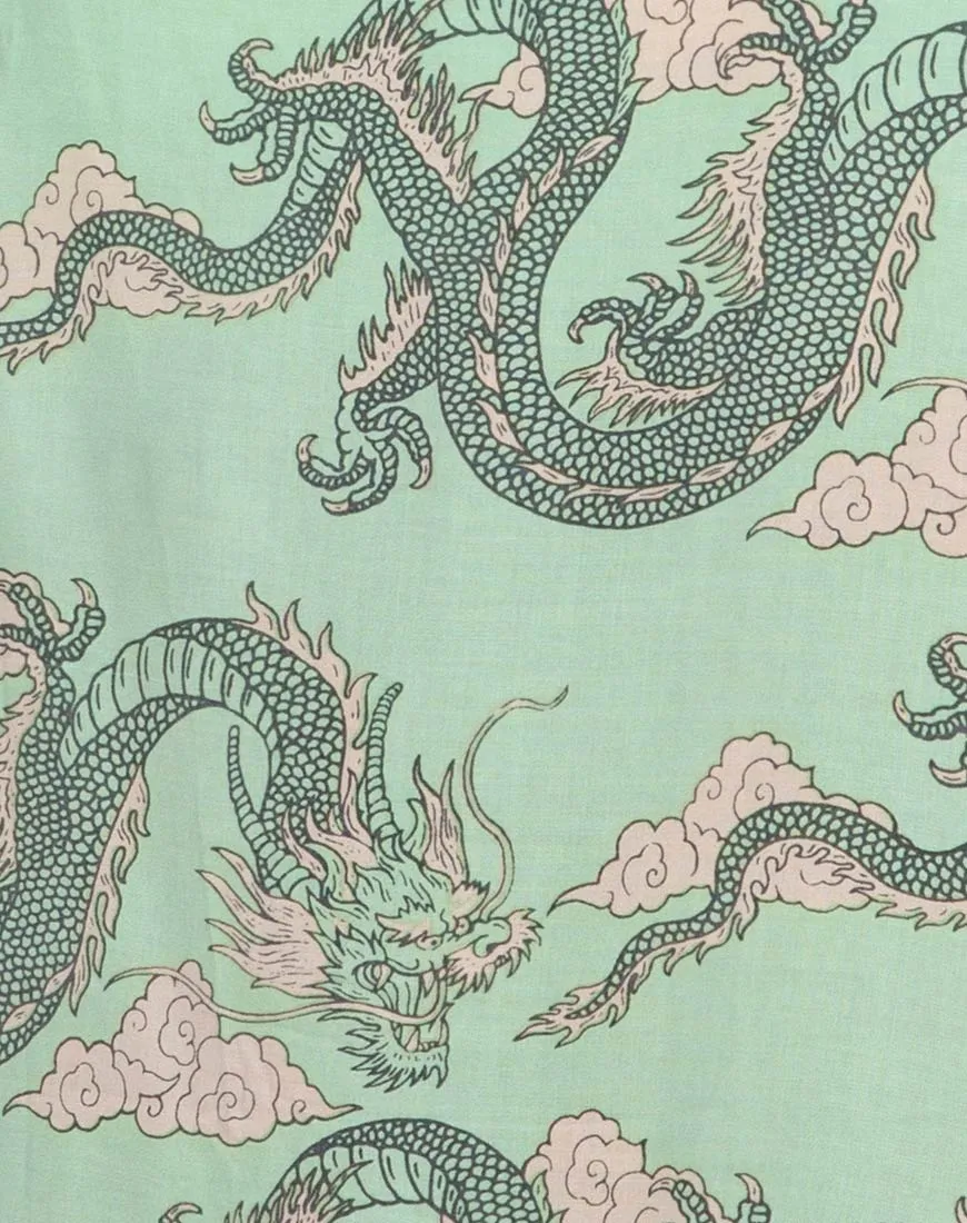 Datista Slip Dress in Chinese Dragon Neo Mint