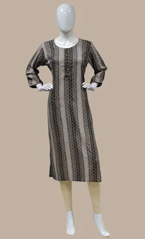 Deep Grey Bandhani Printed Kurti Top