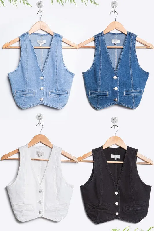 Denim Buttoned Vest Top