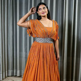 Designer Orange Georgette Dress with Handcrafted Embellishments