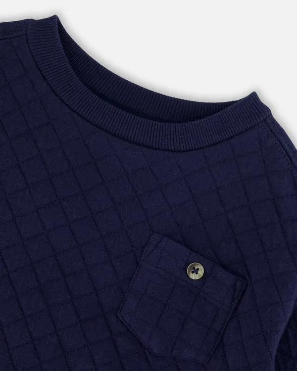 Deux Par Deux Quilted Sweatshirt with Pocket - Navy