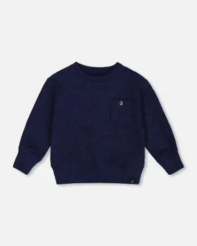 Deux Par Deux Quilted Sweatshirt with Pocket - Navy