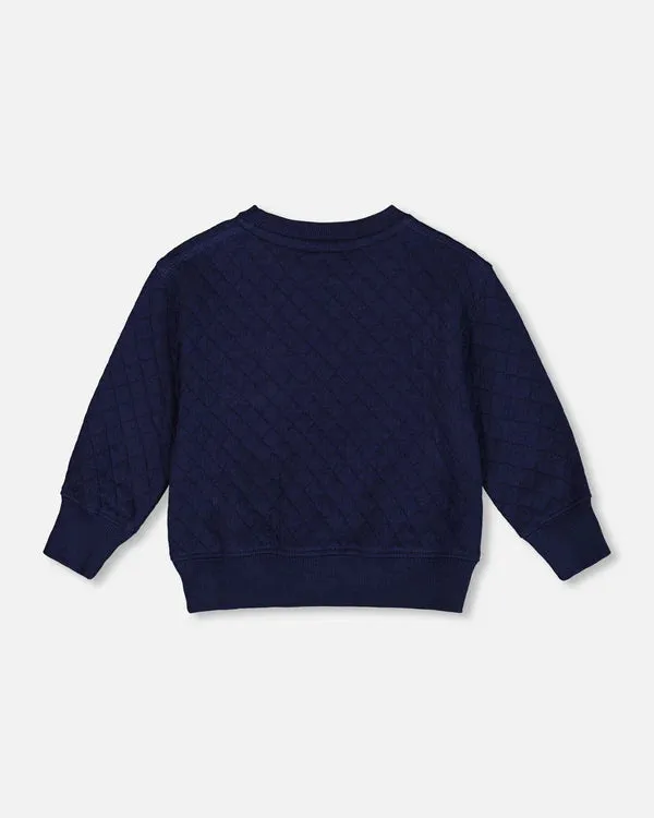 Deux Par Deux Quilted Sweatshirt with Pocket - Navy