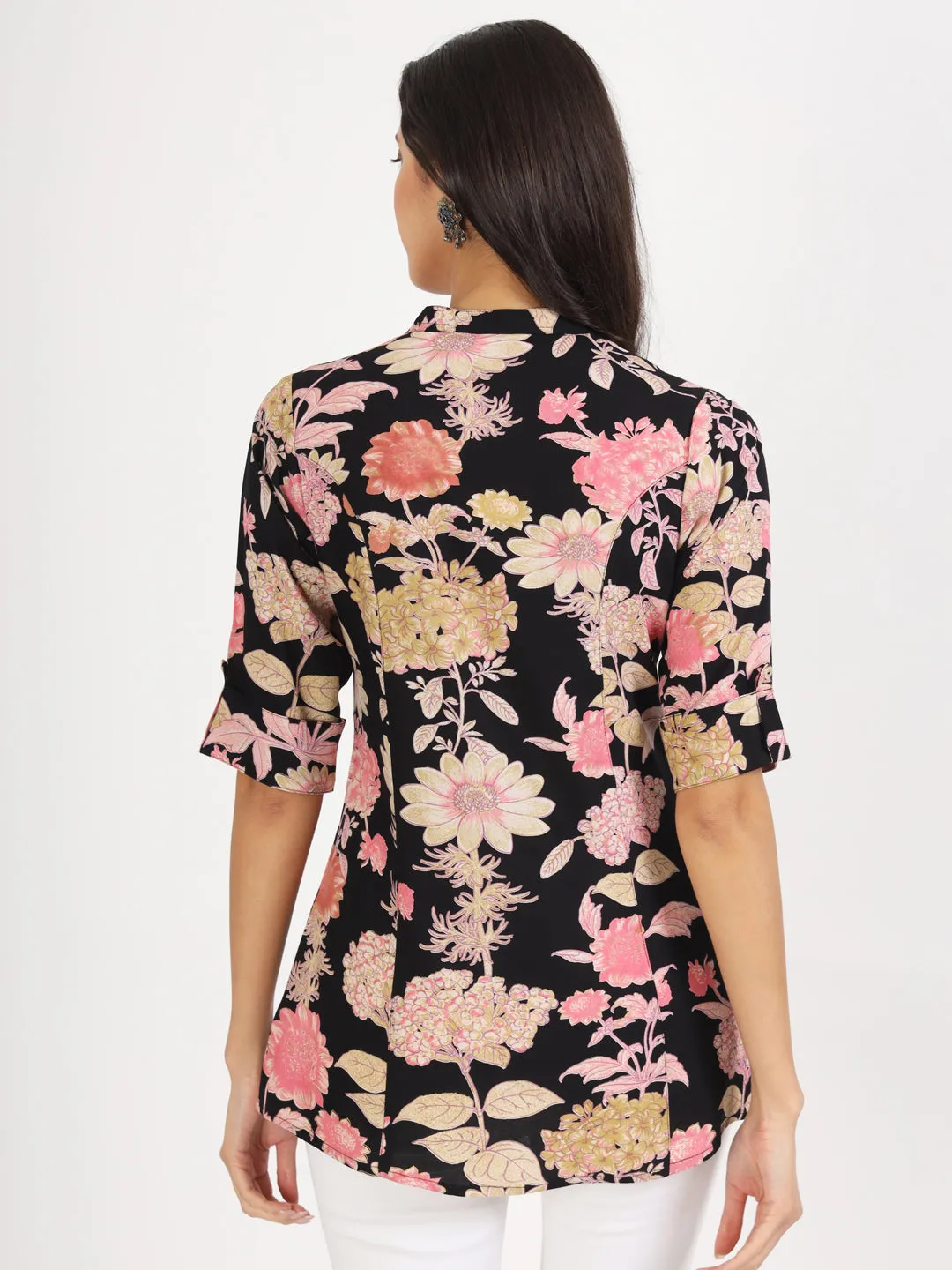 Divena Black Floral Printed Rayon Top