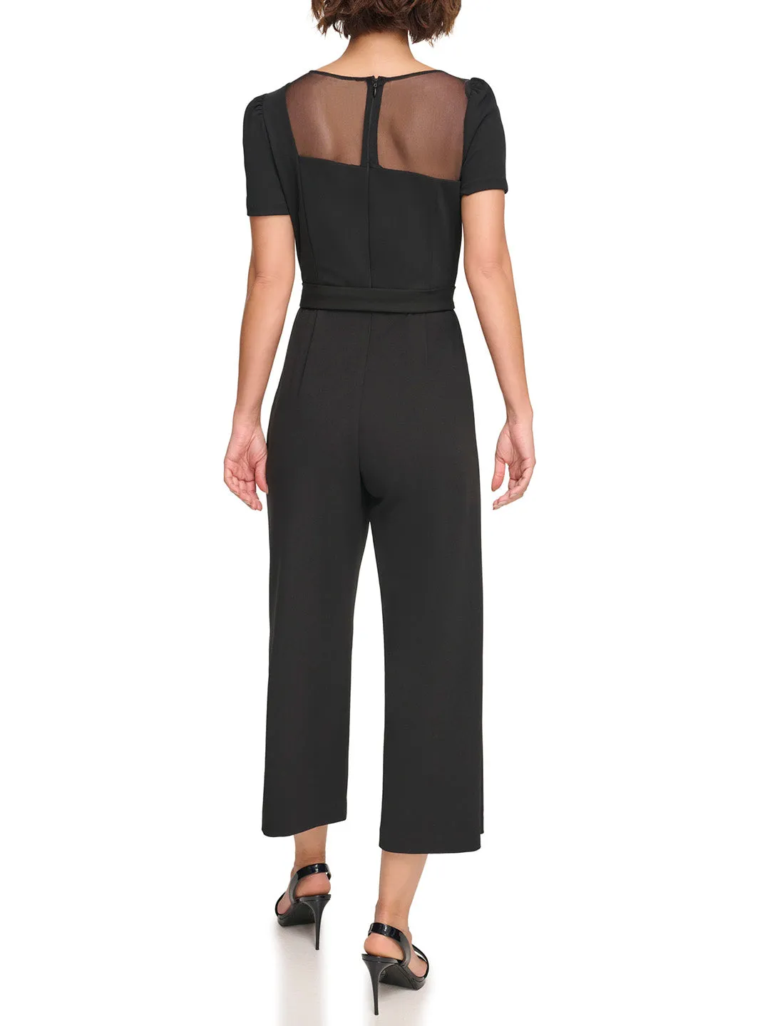 DKNY Women Black Solid Shirt Collar Short Sleeves Jumpsuit