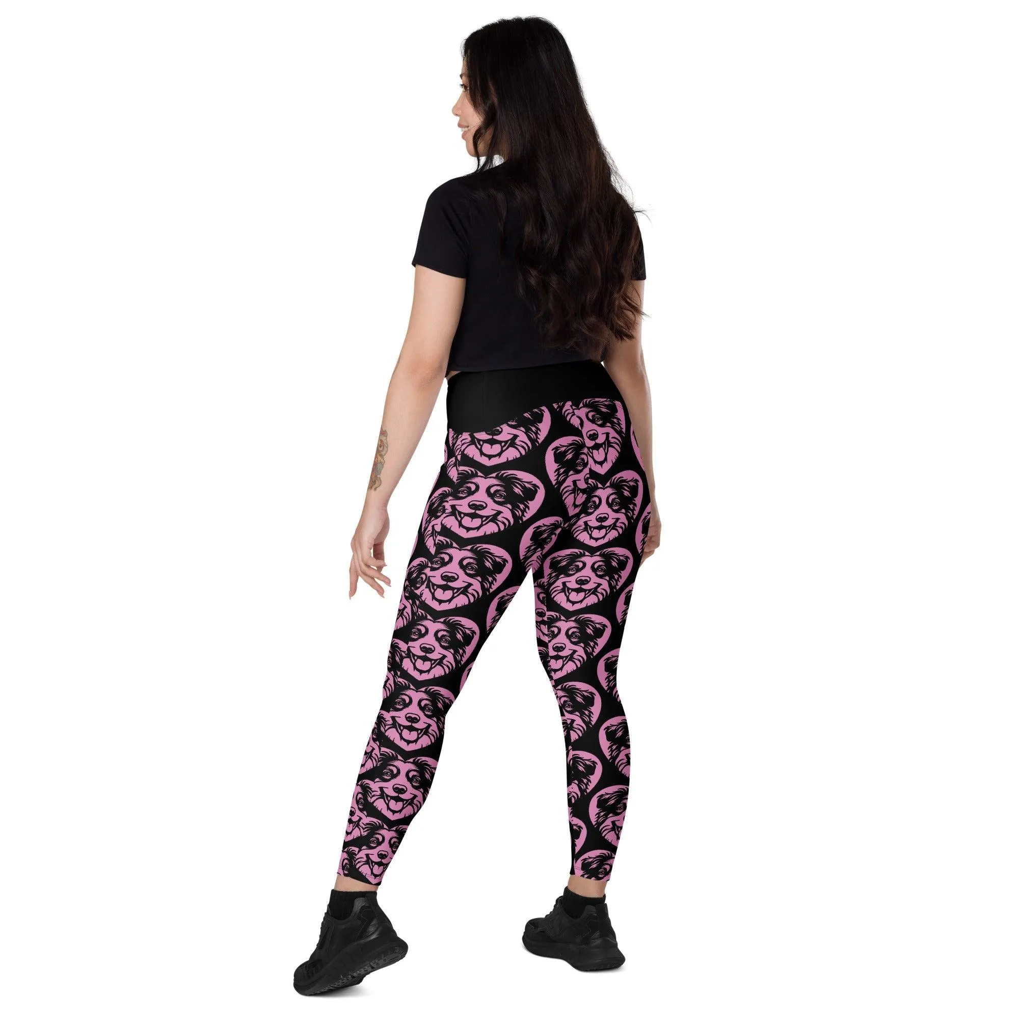 DOG BREED LEGGINGS with pockets - AMERICAN SHEPHERD MINIATURE - HERTTAHOUND - pink