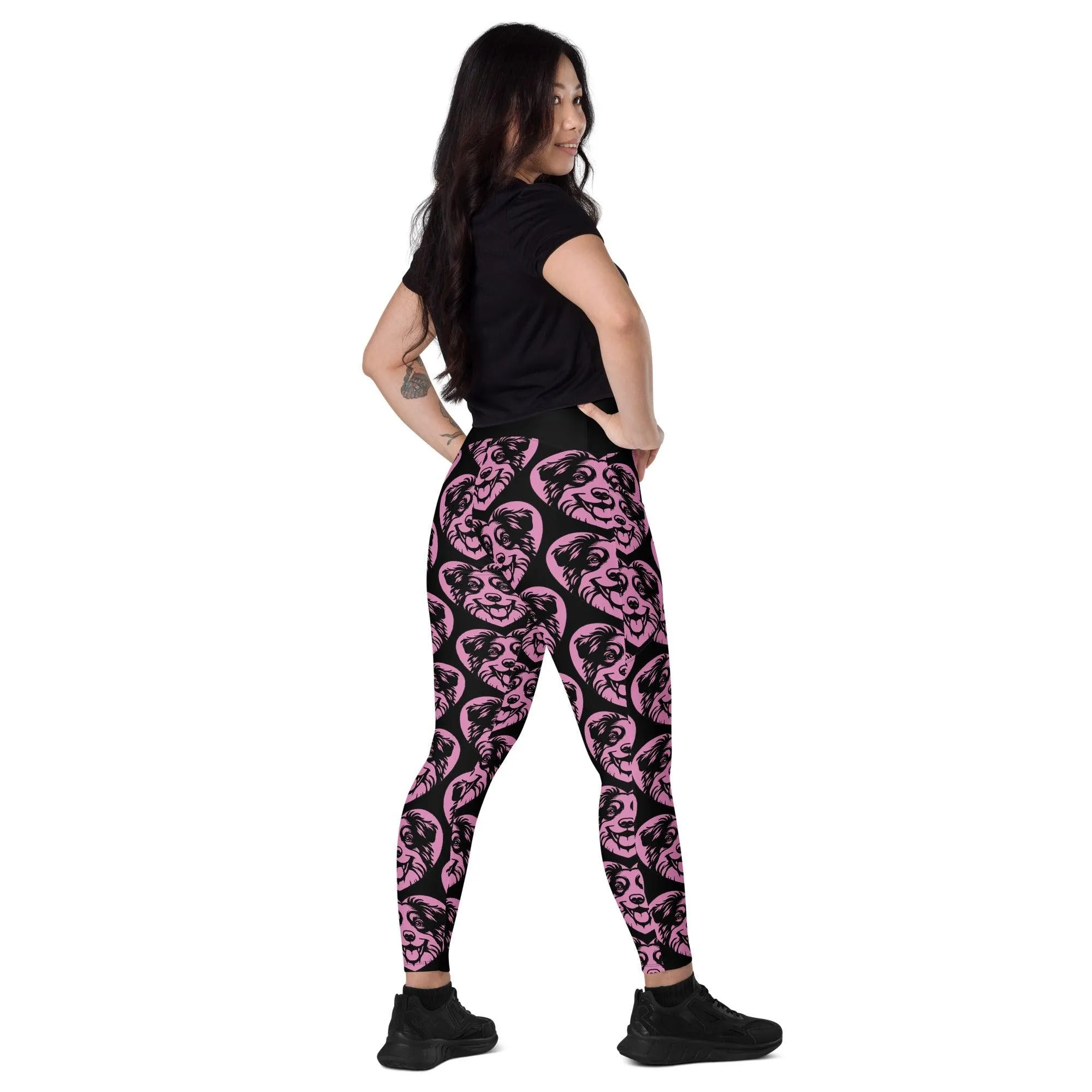 DOG BREED LEGGINGS with pockets - AMERICAN SHEPHERD MINIATURE - HERTTAHOUND - pink