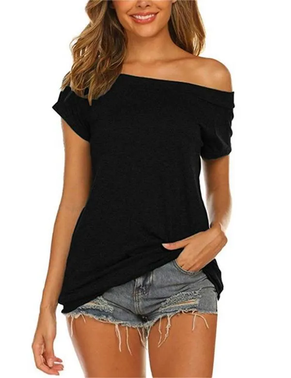 Dunnmall Cotton-Blend Casual Solid One Shoulder Shirts & Tops