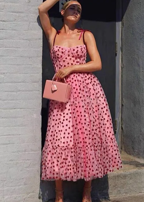 Dunnmall Love is Pink Heart Midi Dress