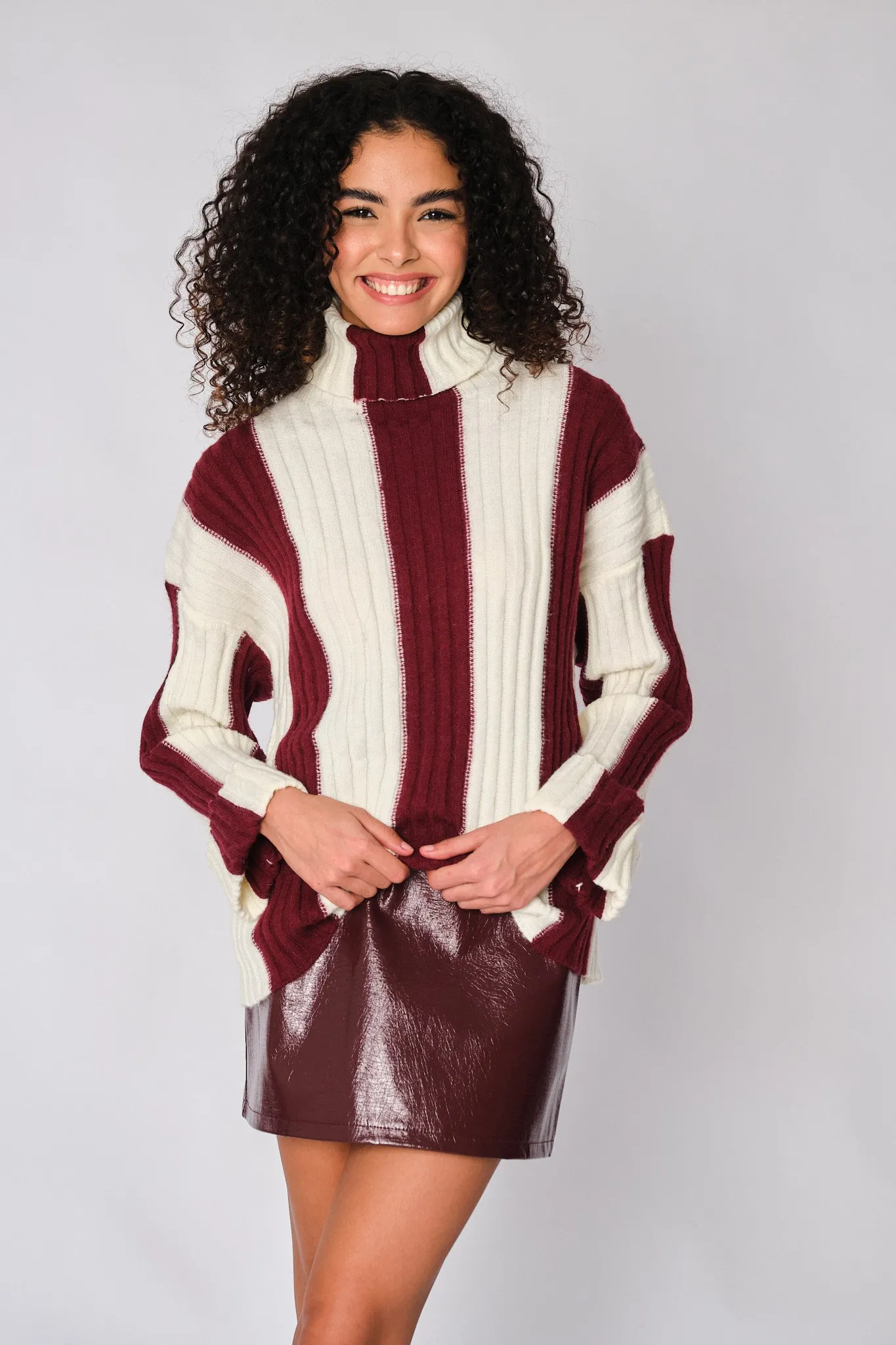 Ecru and Burgundy Edmee Sweater