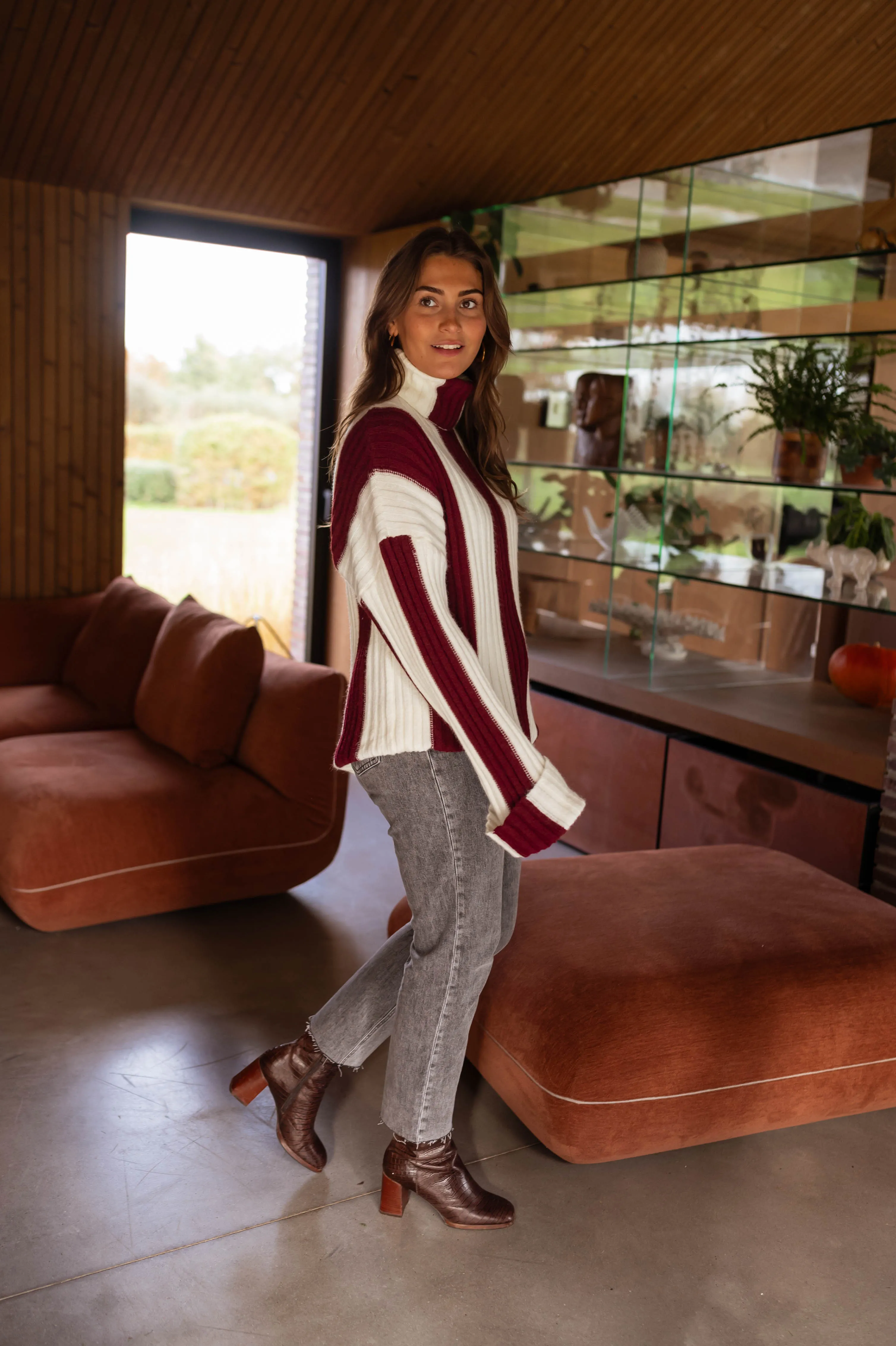 Ecru and Burgundy Edmee Sweater