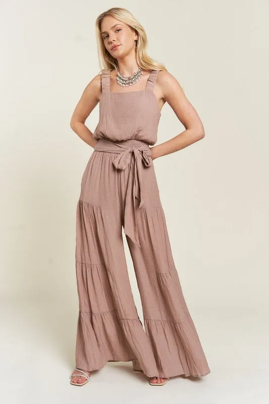 ELASTIC STRAP TIERED JUMPSUIT - PLUS SIZE - ONLINE EXCLUSIVE