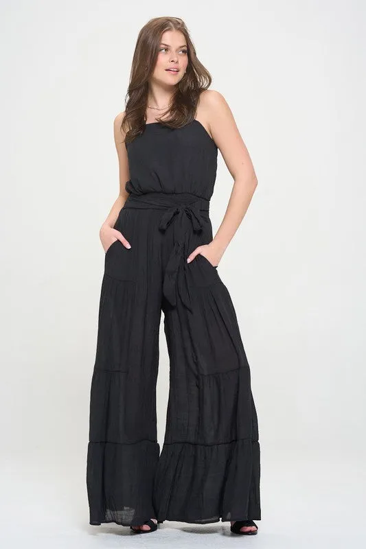 ELASTIC STRAP TIERED JUMPSUIT - PLUS SIZE - ONLINE EXCLUSIVE