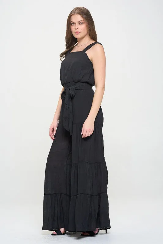 ELASTIC STRAP TIERED JUMPSUIT - PLUS SIZE - ONLINE EXCLUSIVE