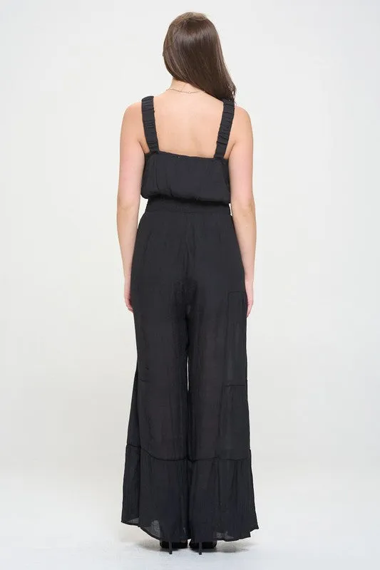 ELASTIC STRAP TIERED JUMPSUIT - PLUS SIZE - ONLINE EXCLUSIVE