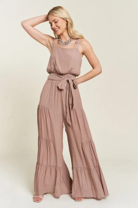 ELASTIC STRAP TIERED JUMPSUIT - PLUS SIZE - ONLINE EXCLUSIVE