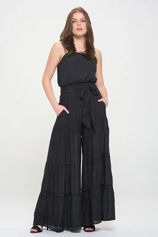 ELASTIC STRAP TIERED JUMPSUIT - PLUS SIZE - ONLINE EXCLUSIVE