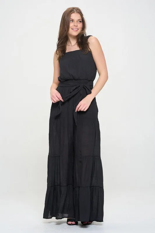 ELASTIC STRAP TIERED JUMPSUIT - PLUS SIZE - ONLINE EXCLUSIVE