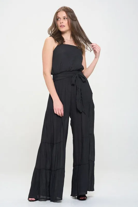 ELASTIC STRAP TIERED JUMPSUIT - PLUS SIZE - ONLINE EXCLUSIVE