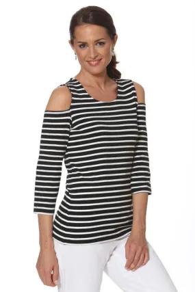 E.L.I. women's cold shoulder stripe top 349