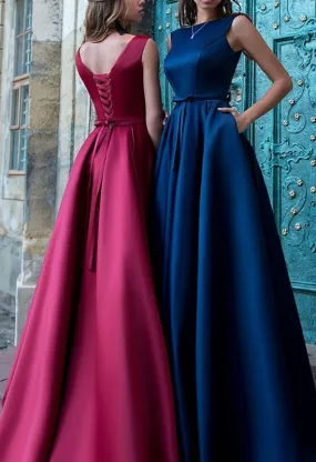 Excellent Satin Bateau Neckline A-line Evening/Prom Dresses With Belt     fg1672