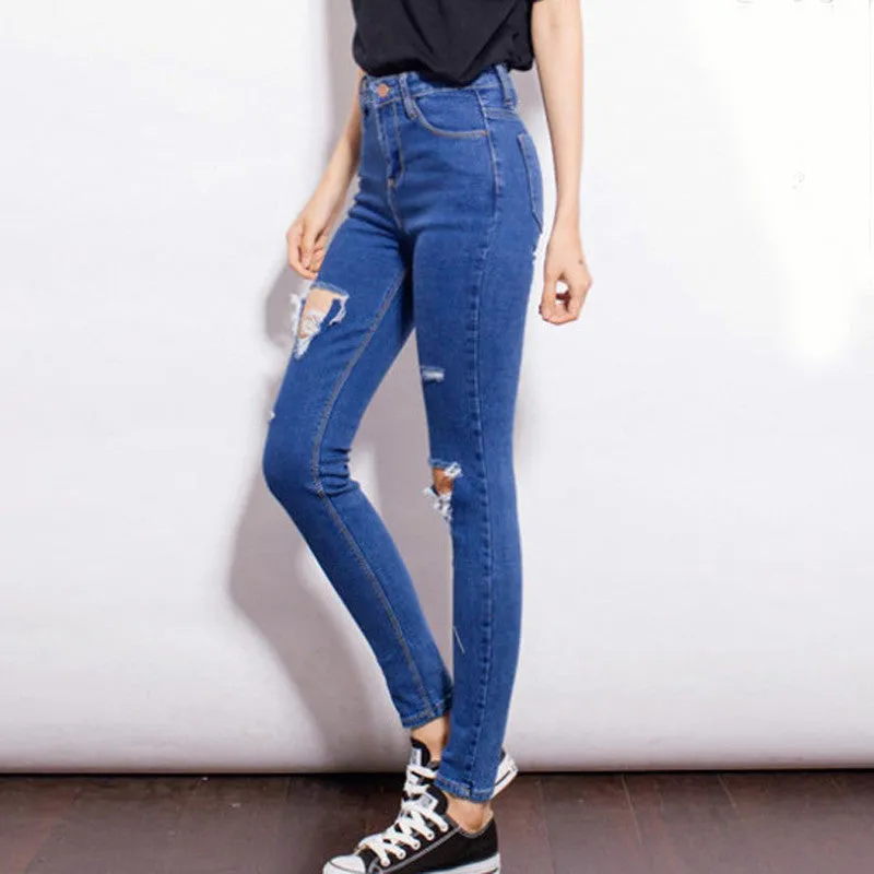 Fashion Casual Women Brand Vintage High Waist Skinny Denim Jeans Slim Ripped Pencil Jeans Hole Pants Female Sexy Girls Trousers