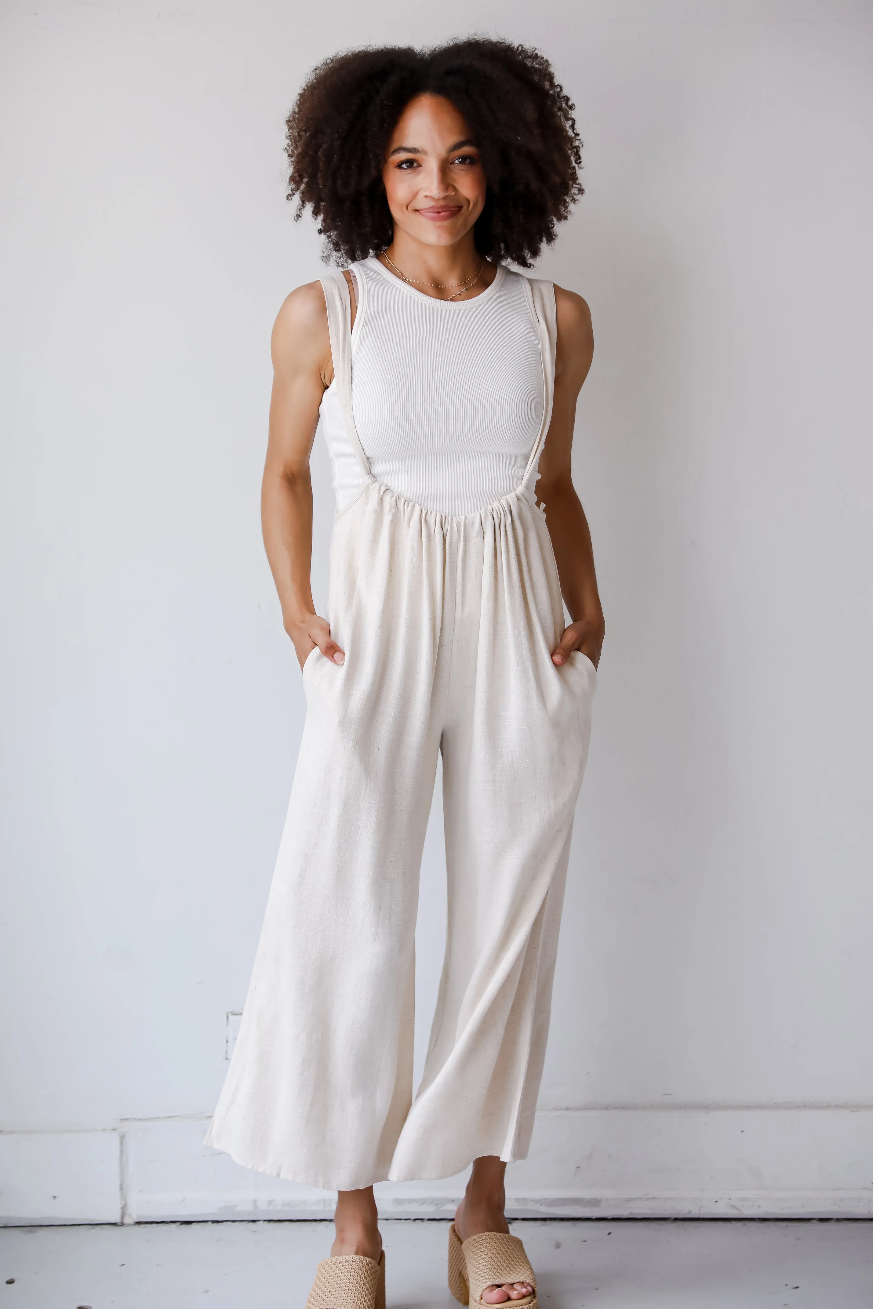 FINAL SALE - Carefree Perfection Linen Suspender Jumpsuit