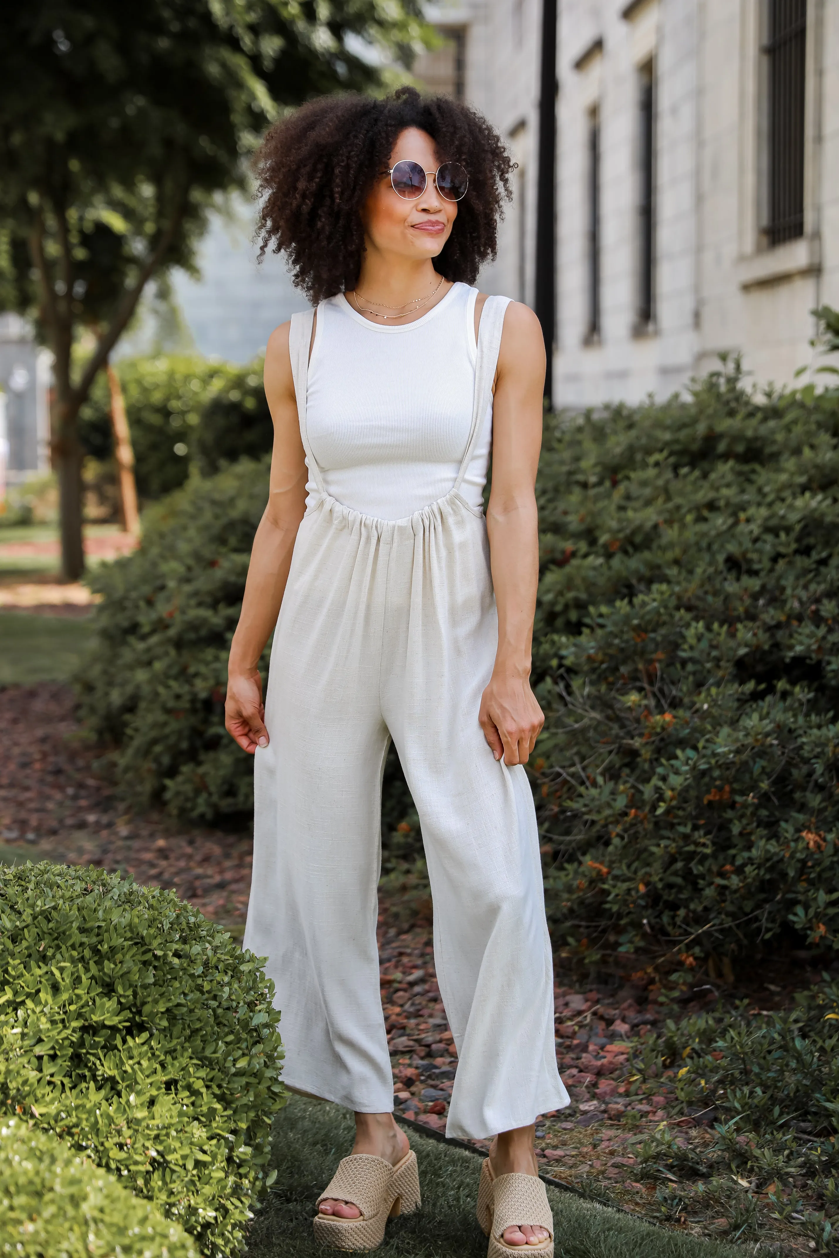 FINAL SALE - Carefree Perfection Linen Suspender Jumpsuit