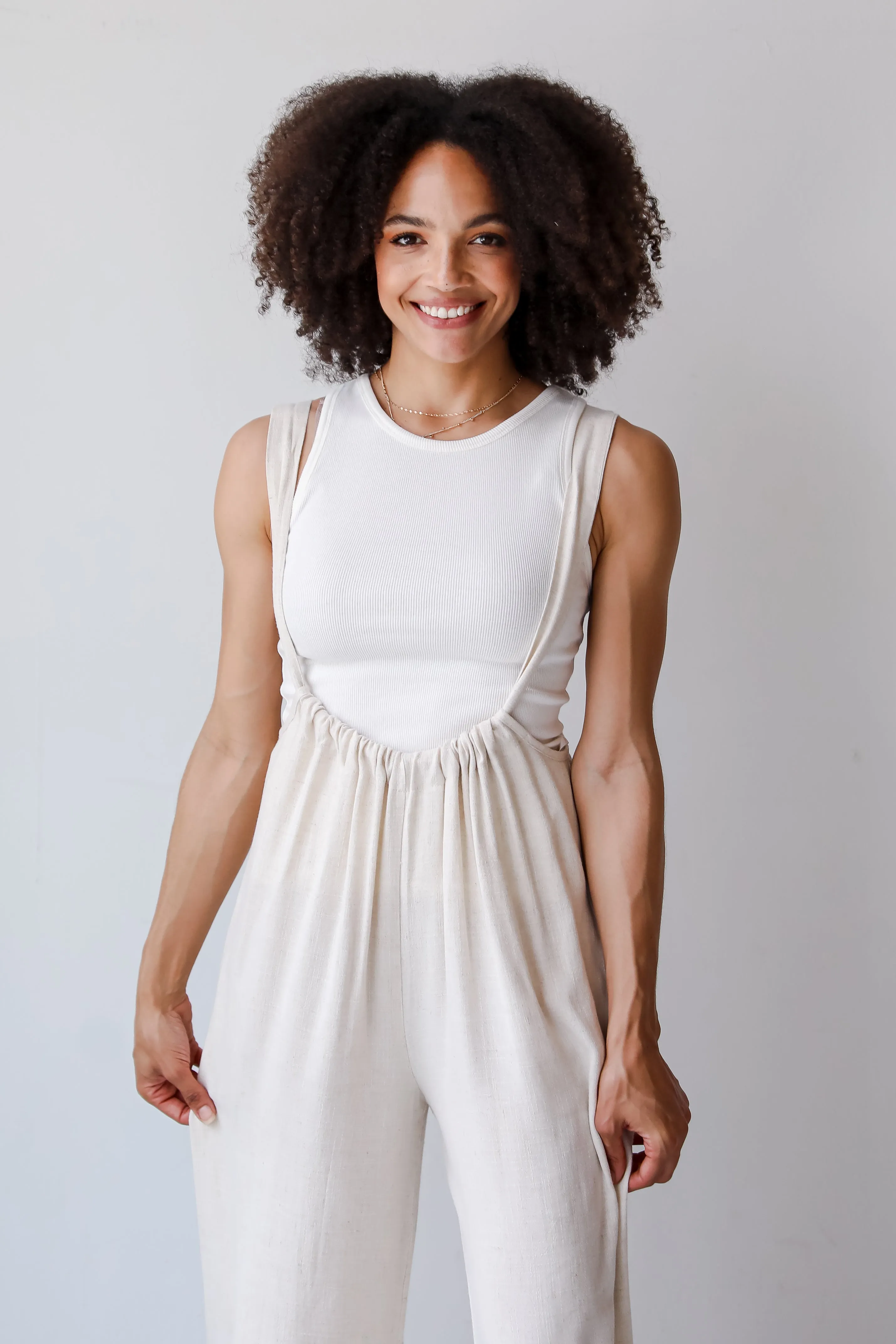 FINAL SALE - Carefree Perfection Linen Suspender Jumpsuit