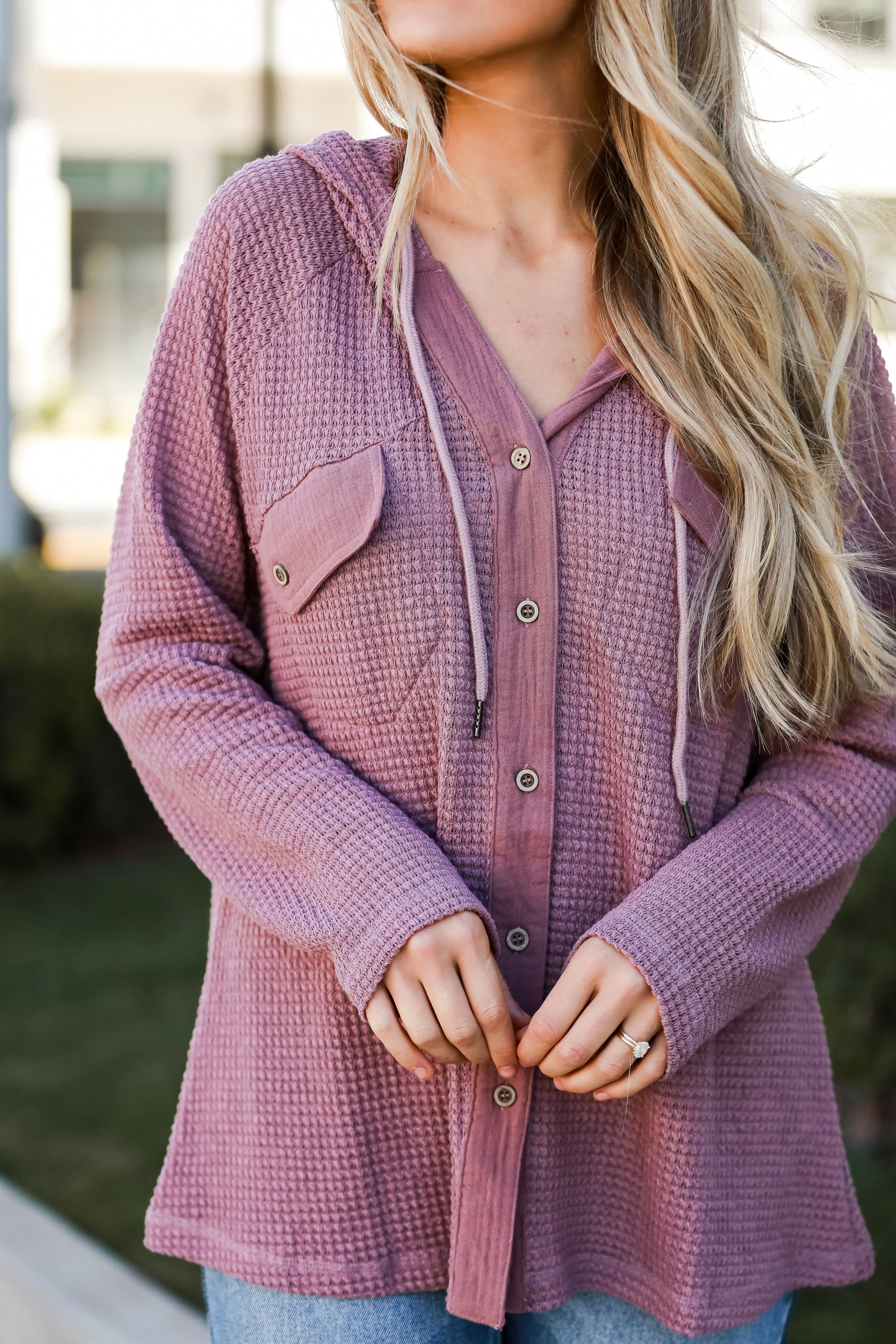 FINAL SALE - Casual Magic Mauve Waffle Knit Hoodie