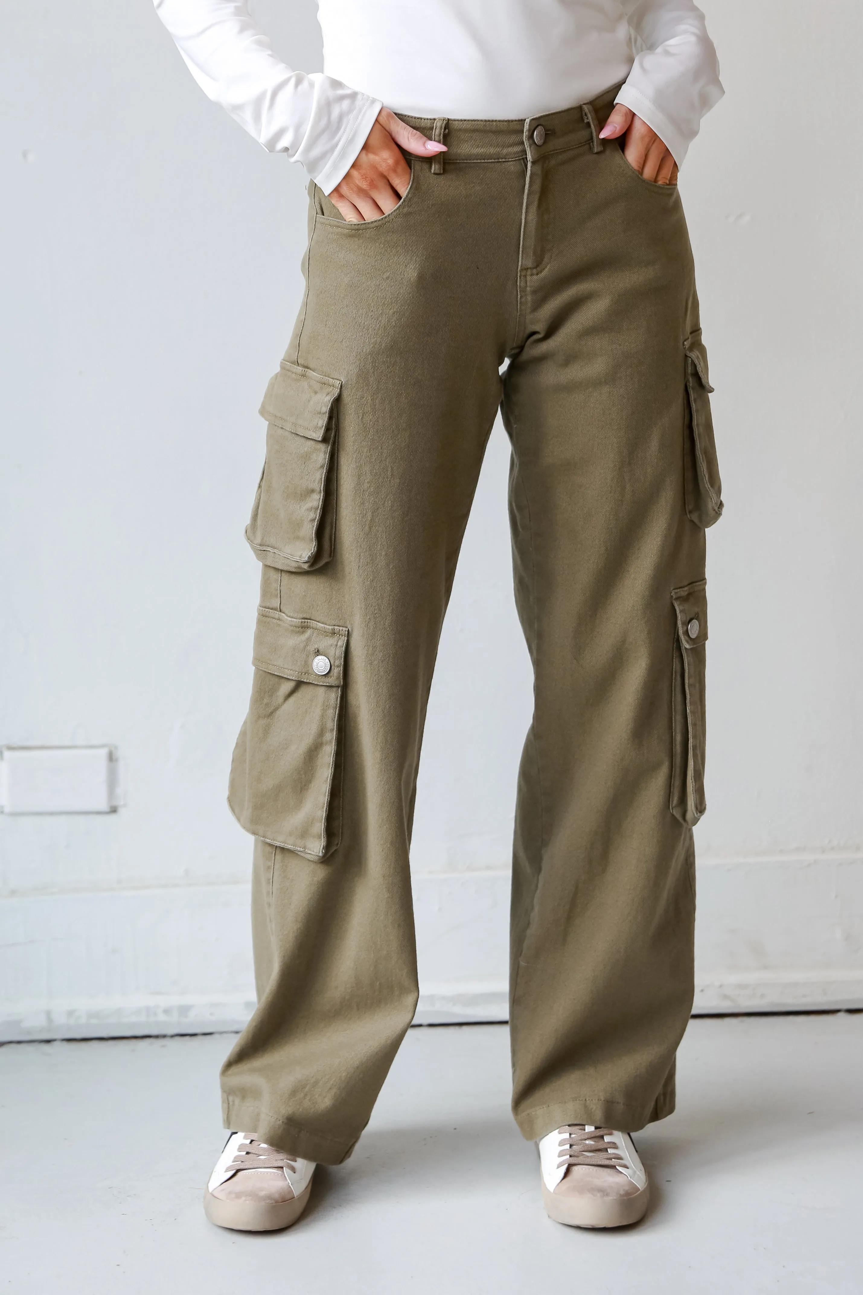 FINAL SALE - Get A Move On It Olive Cargo Jeans