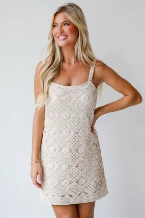 FINAL SALE - Perfect Destiny Natural Crochet Knit Mini Dress