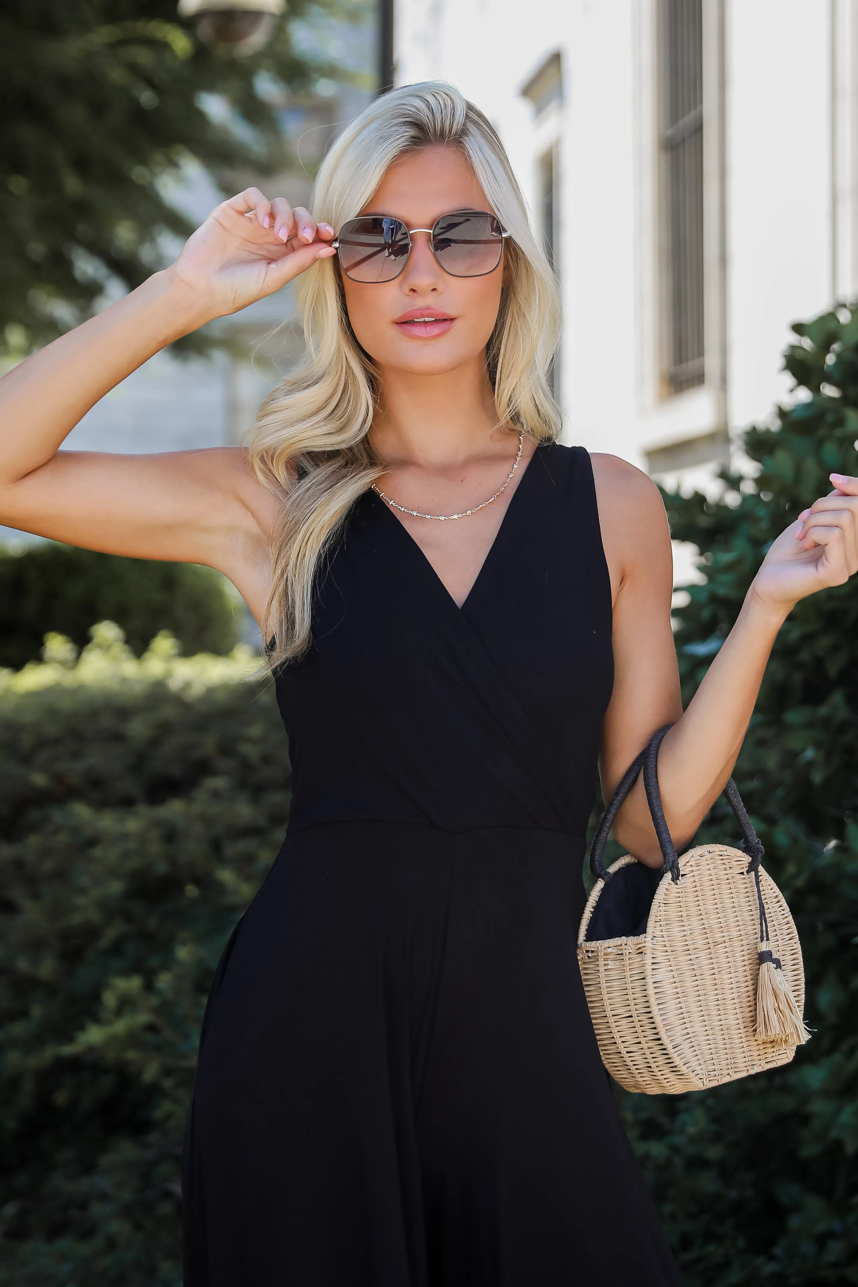 FINAL SALE - Playful Impression Black Surplice Jumpsuit