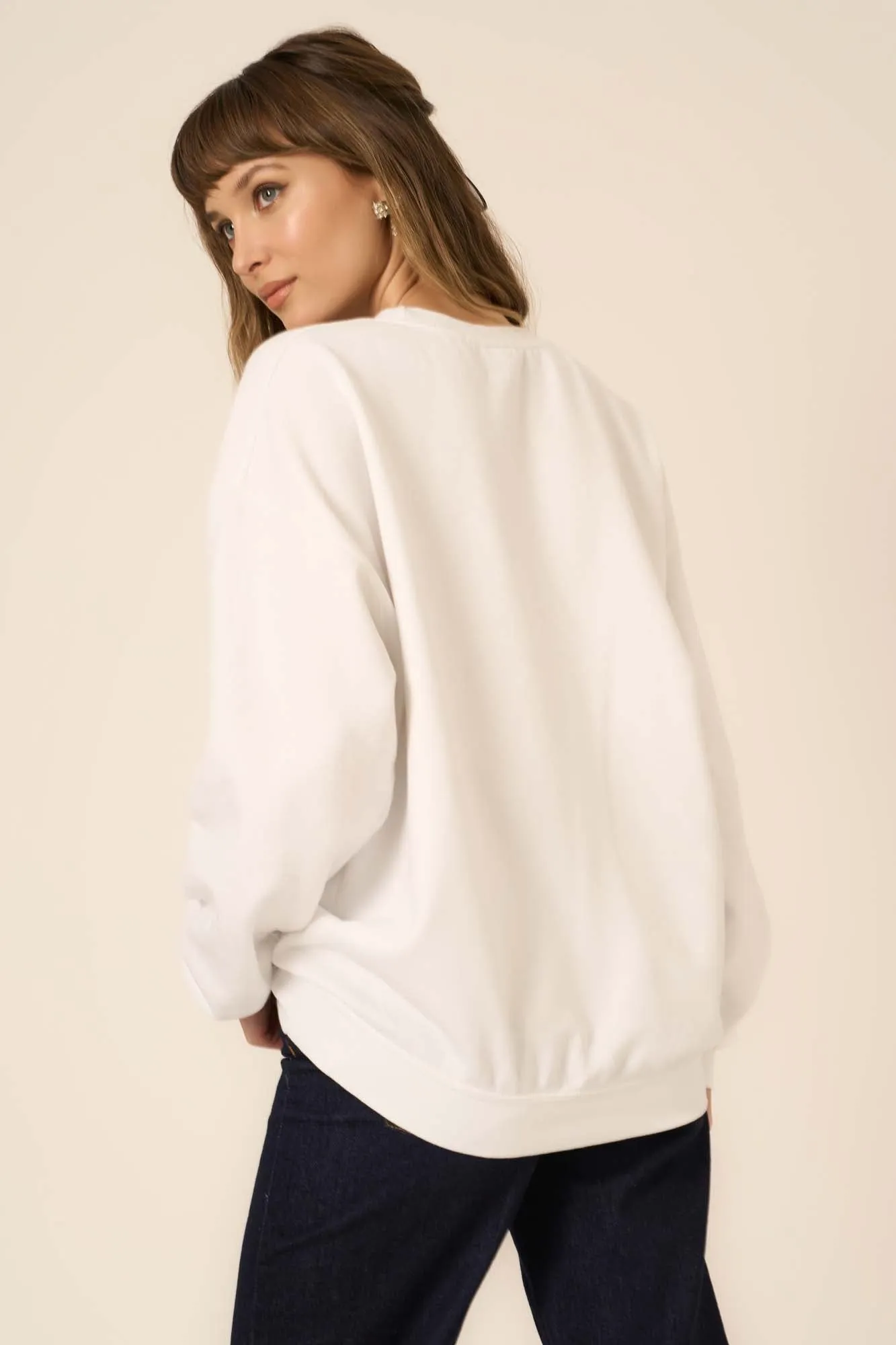 Flocked Bow Sweatshirt - White