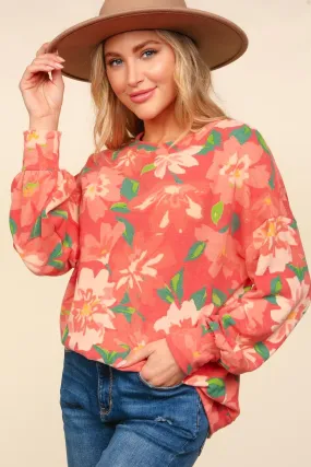 Floral Brushed Hacci Sweater Top - Red