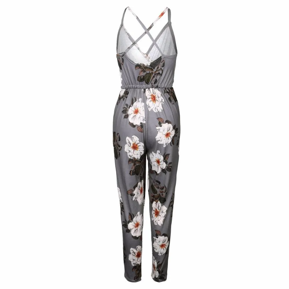 FLORAL CROSSOVER JUMPSUIT