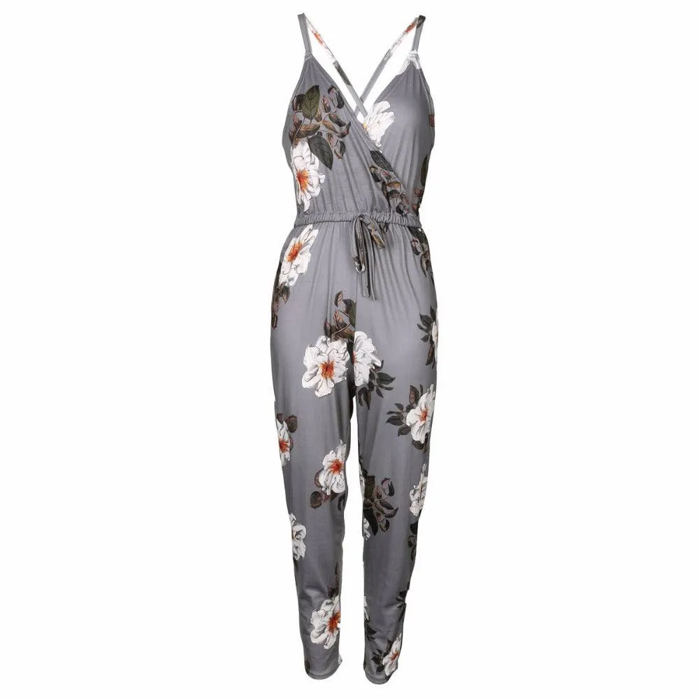 FLORAL CROSSOVER JUMPSUIT