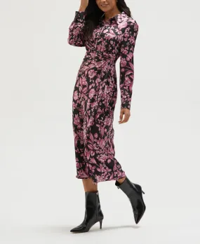 Floral Print Gathered Popover Midi Dress