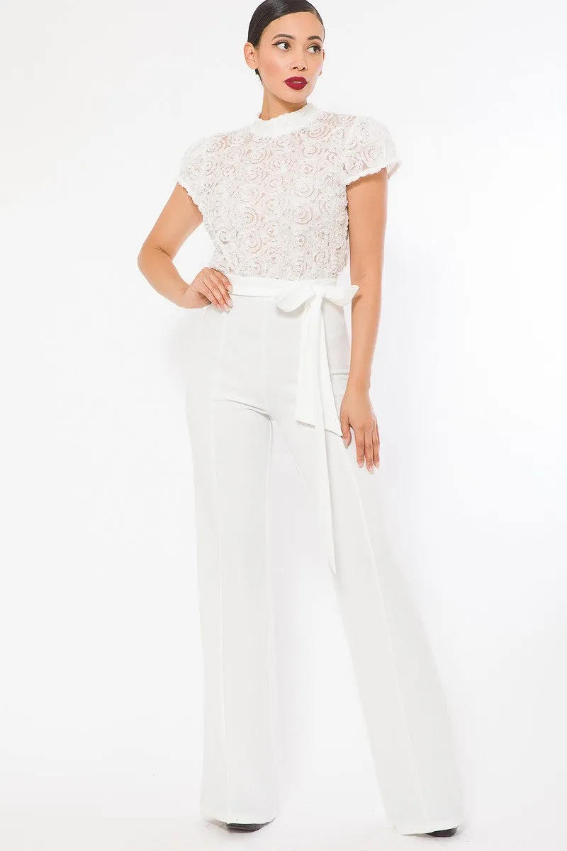 Flower Lace Top Detailed Fashion Jumpsuit