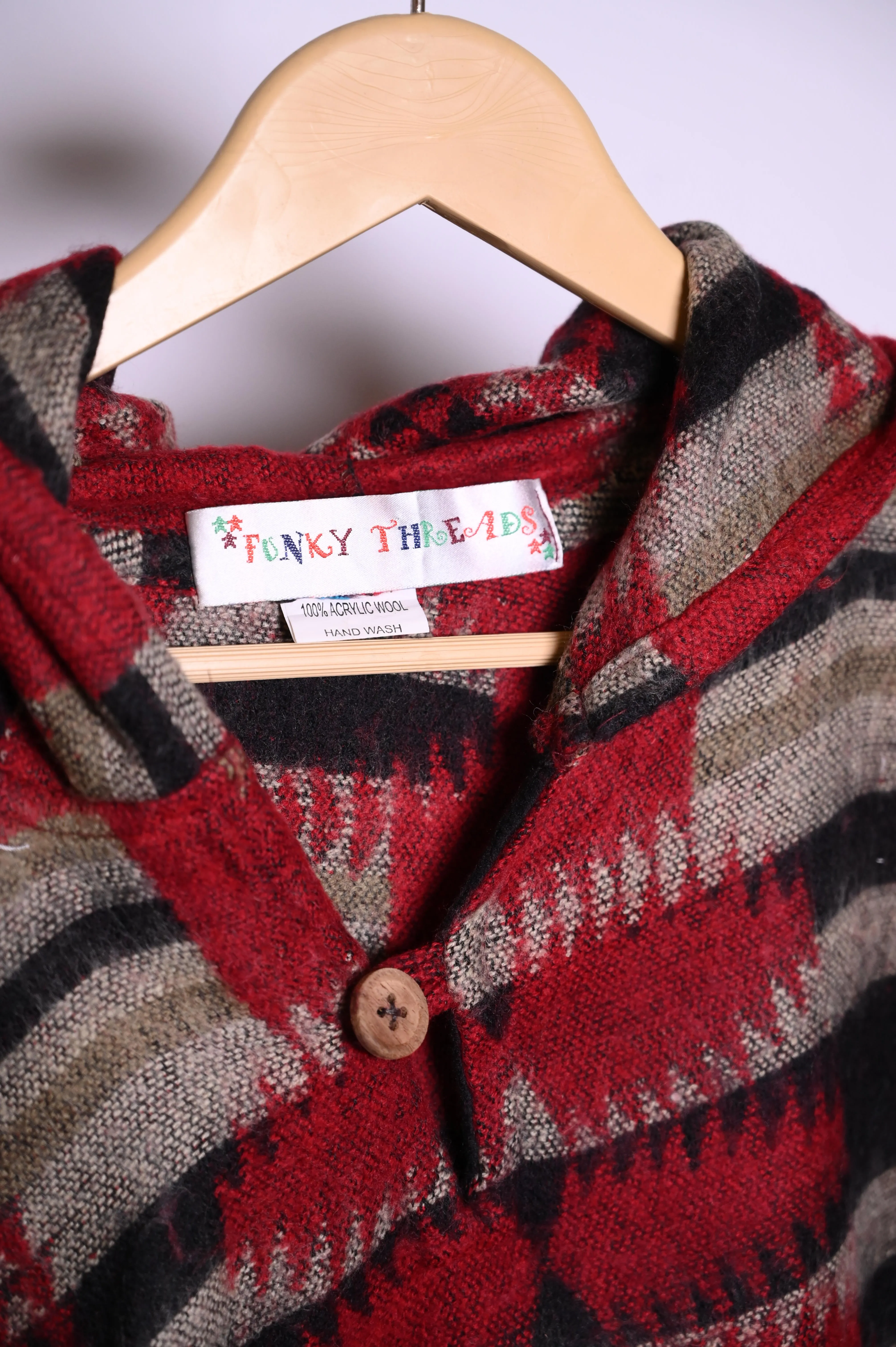 Funky Threads Red & Grey Patterned Winter Cape