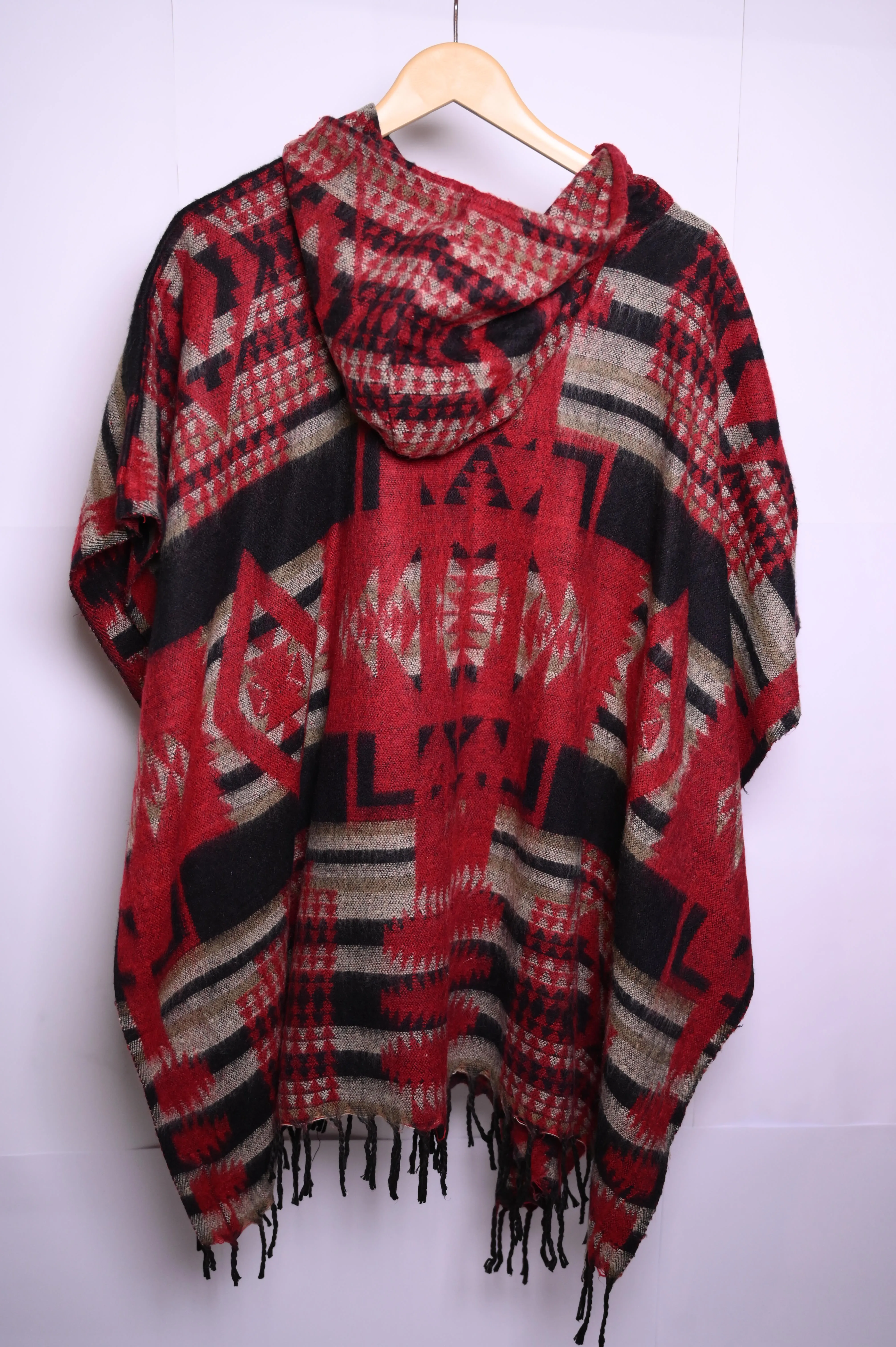 Funky Threads Red & Grey Patterned Winter Cape