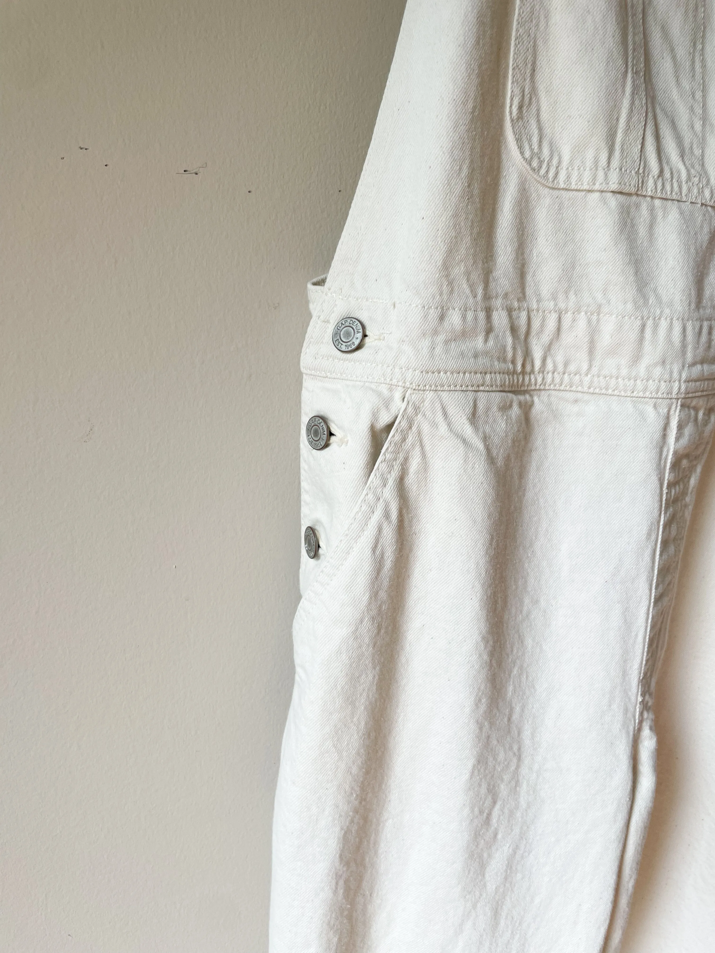 GAP 90’s Relaxed Carpenter Beige Straight Leg Cotton Hemp Denim Overalls - Large