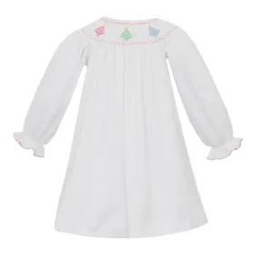 Girls Knit Bishop Dress with Smocked Pastel Christmas Trees - FINAL SALE