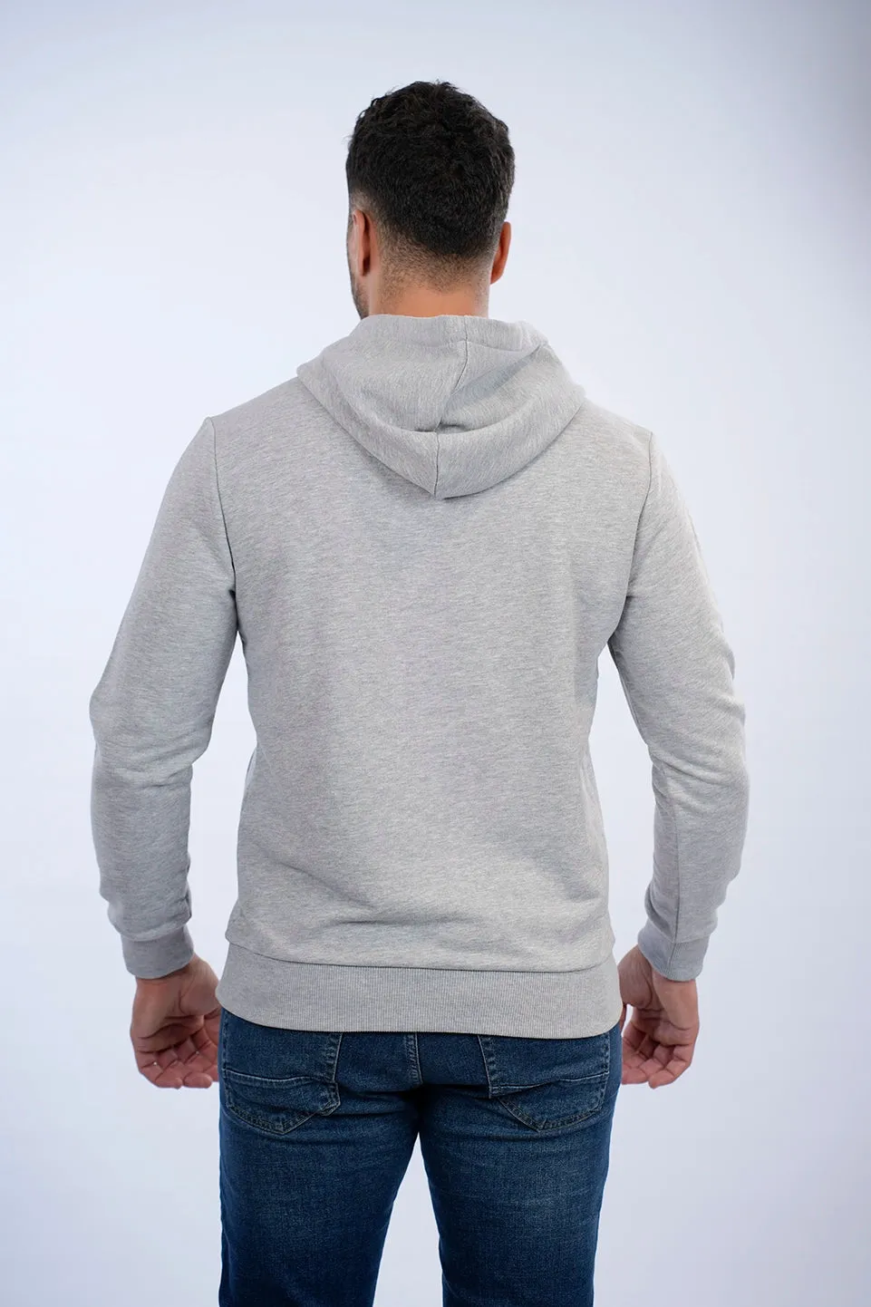 Grey Casual Hoodie With Front Design