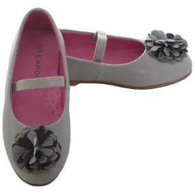 Grey Rosette Ballet Flat Style Shoe Girl 11-2