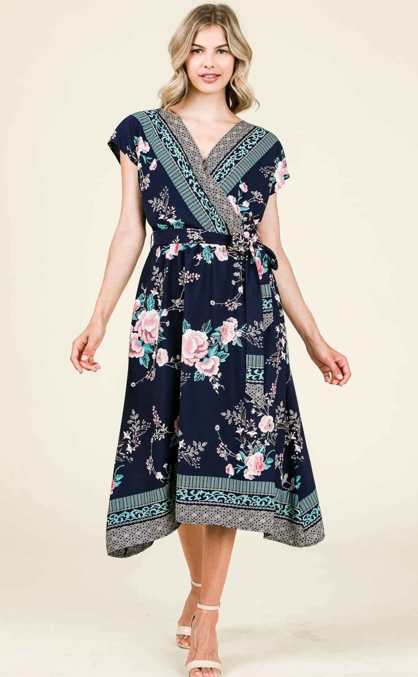 Hailey & Co. Floral Tie Waist Midi Dress