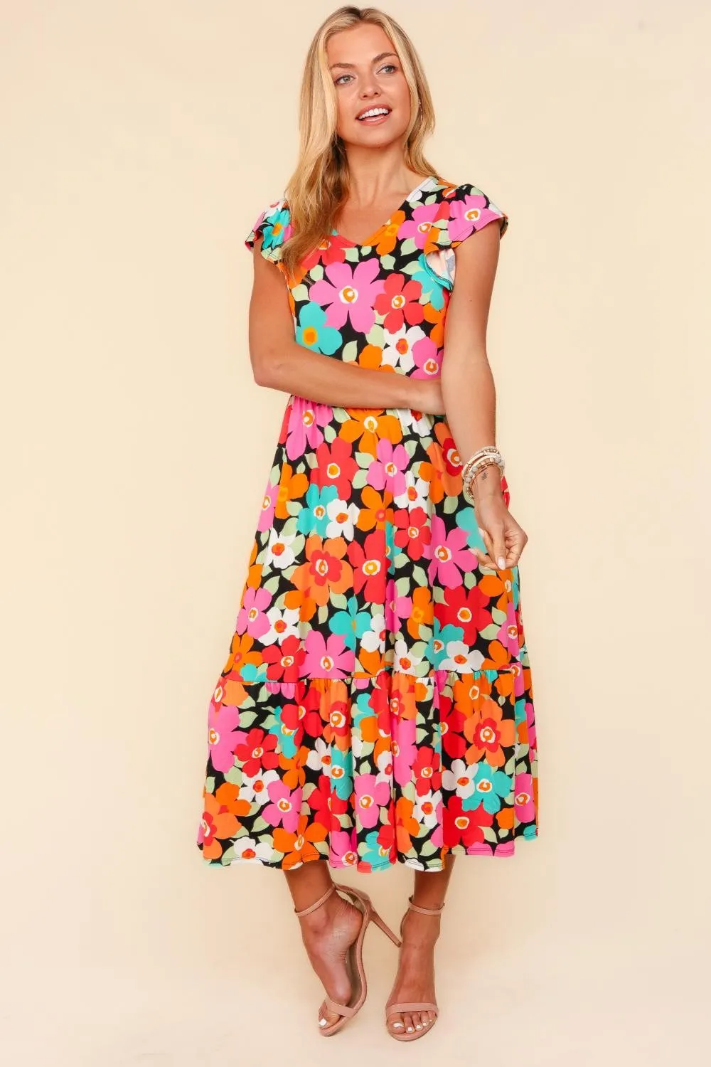 Haptics Floral Midi Dress with Side Pockets